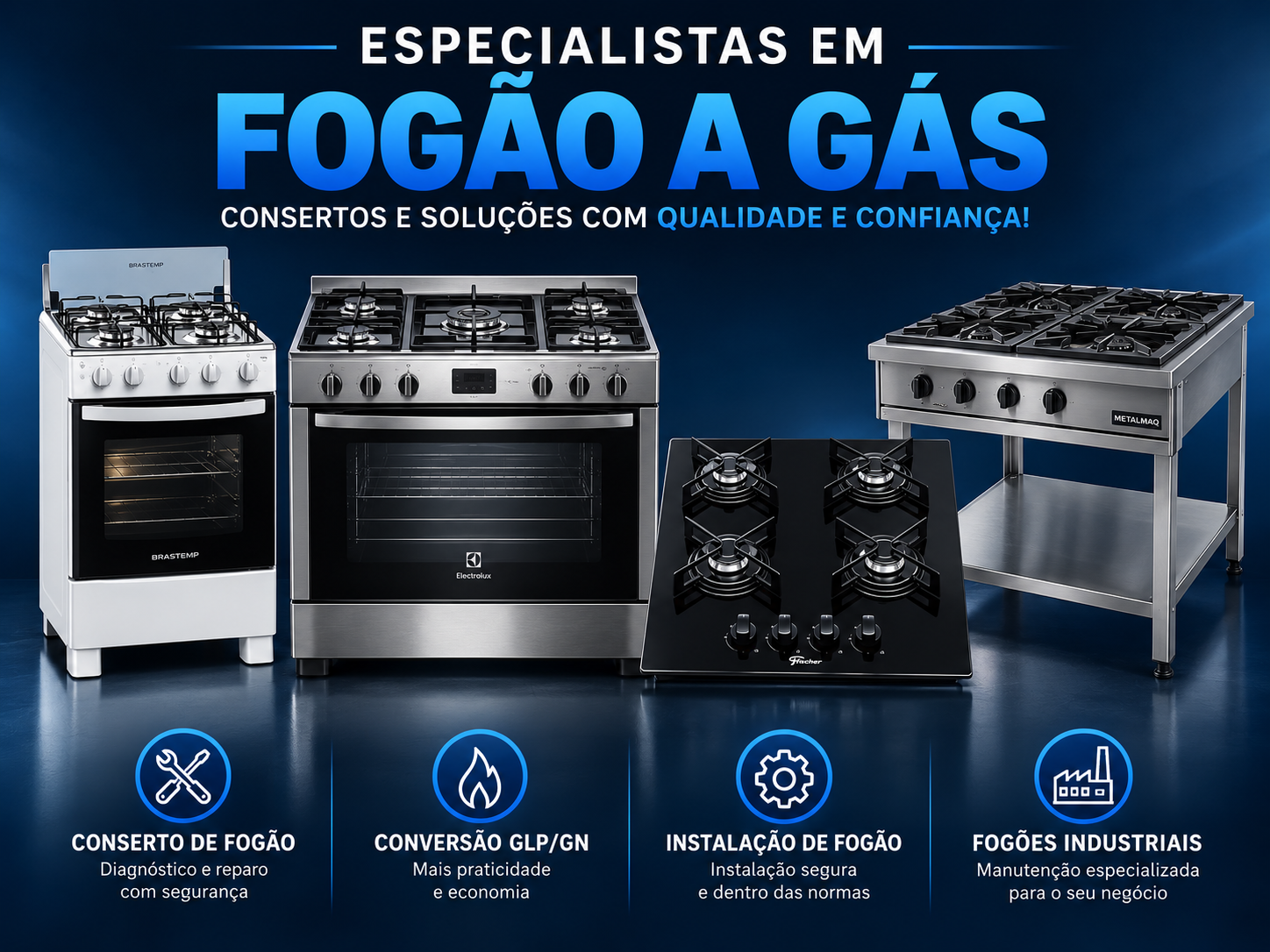 Banner SOS Fogões — especialistas em fogão a gás